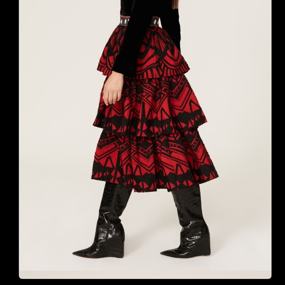 Stella Jean Tiered red & black skirt Sz 38 - Picture 5 of 7